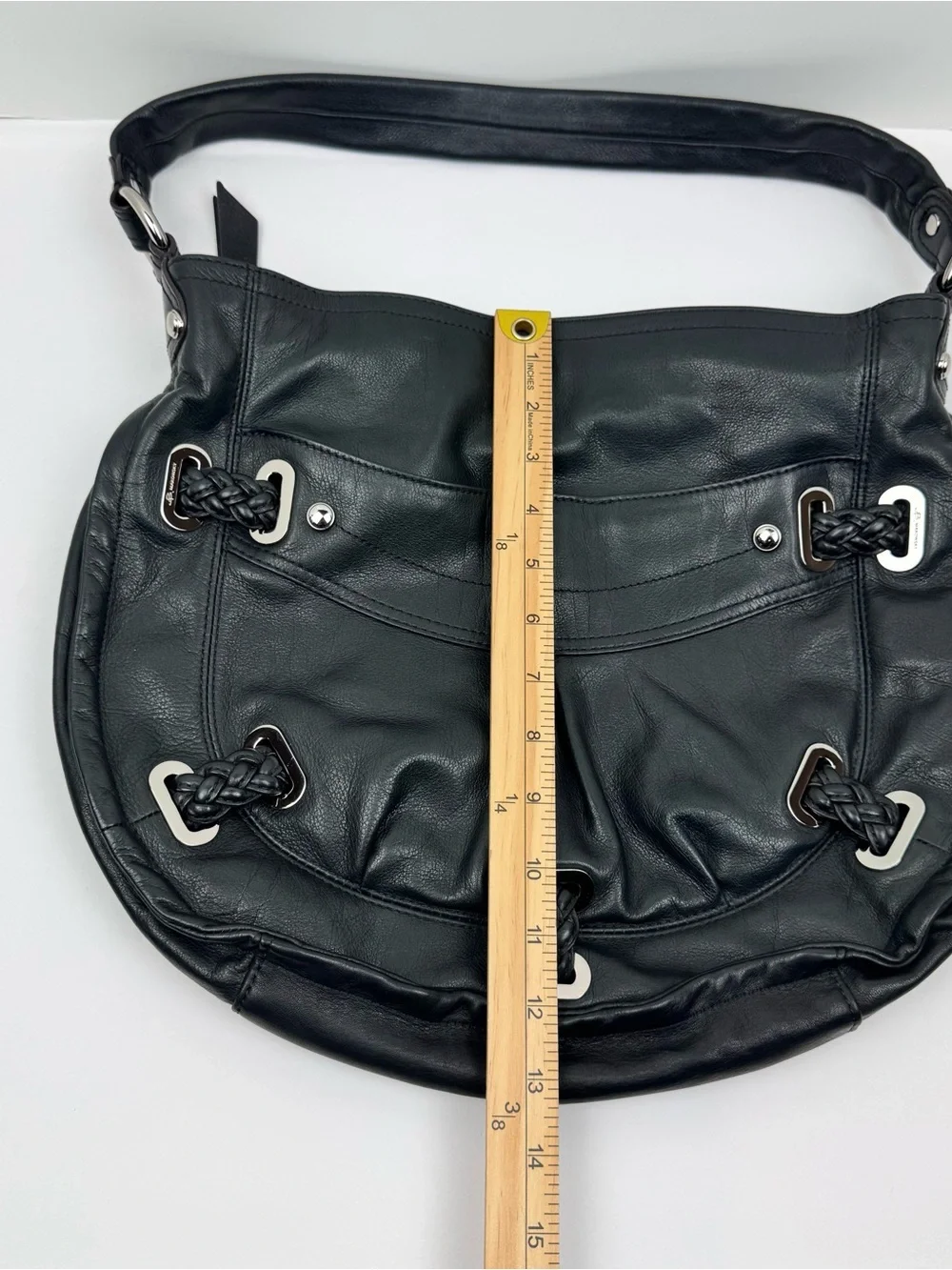 B. Makowsky Black Leather Hobo Bag with silver hardware. Soft, supple leather.
